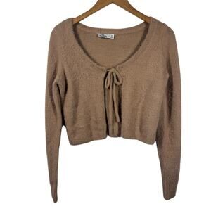 Hollister Cardigan Sweater Women S Beige Long Sleeve Y2K Bratz Tie Front Cottage
